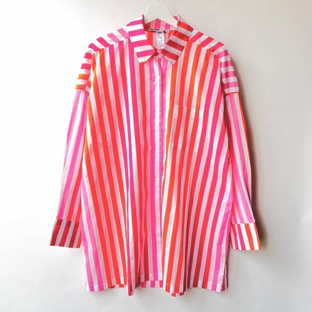 Beach Riot like new Alexa over shirt in sunset stripes, pink/ orange, Size L - Picture 3 of 8